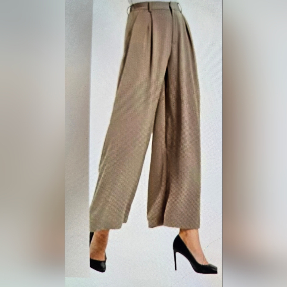 Tronjori Chic Light Brown Wide-Leg Pleated Pockets Spring Pants. Size L